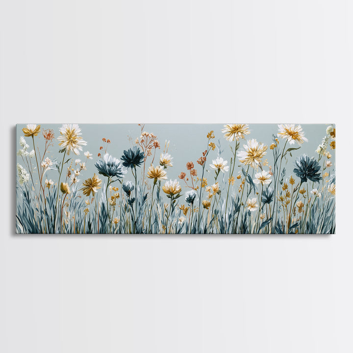 Minimal Meadow Flowers Canvas Print, Scandinavian Art, Neutral Decor, Living Room Decor, Oil Painting, Nordic, Wall Decor, SCA-3x1-98