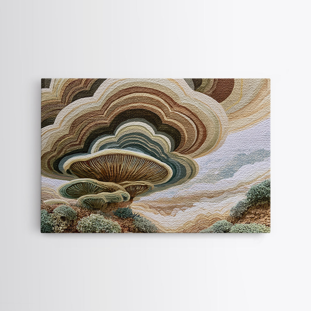 Simple Mushroom and Moss Forest Study Framed Canvas Print, Scandinavian Art, Oil Painting, Living Room Decor, Fine Art, Nordic, SCA-3x2-100