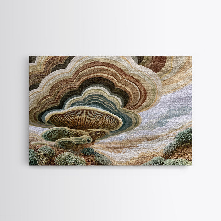 Simple Mushroom and Moss Forest Study Framed Canvas Print, Scandinavian Art, Oil Painting, Living Room Decor, Fine Art, Nordic, SCA-3x2-100