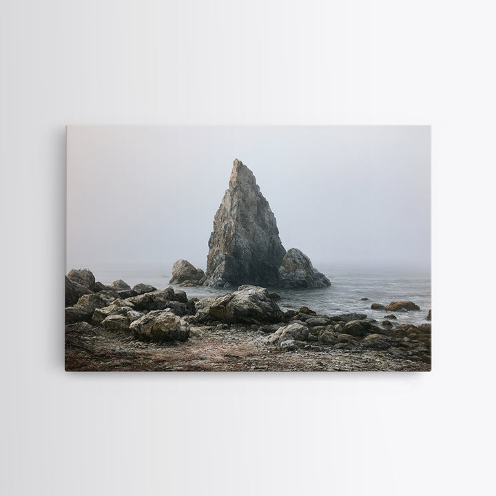 Quiet Coastal Rocks and Gray Sea Canvas Print, Scandinavian Art, Luxury Decor, Living Room Decor, Fine Art, Nordic, SCA-3x2-3