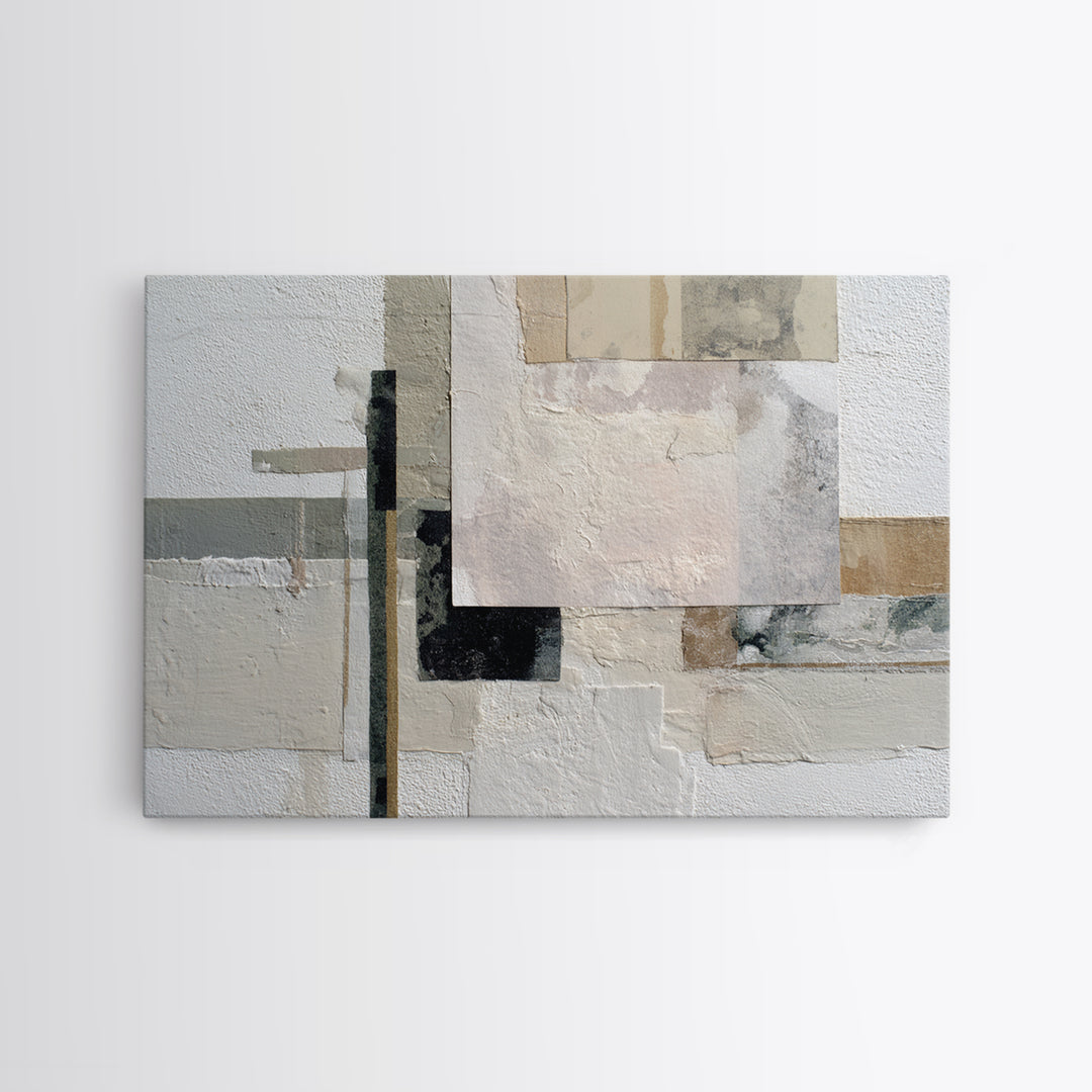 Soft Beige Geometric Abstraction Framed Canvas Print, Scandinavian Art, Wall Decor, Living Room Decor, Abstract Art, Nordic, SCA-3x2-31