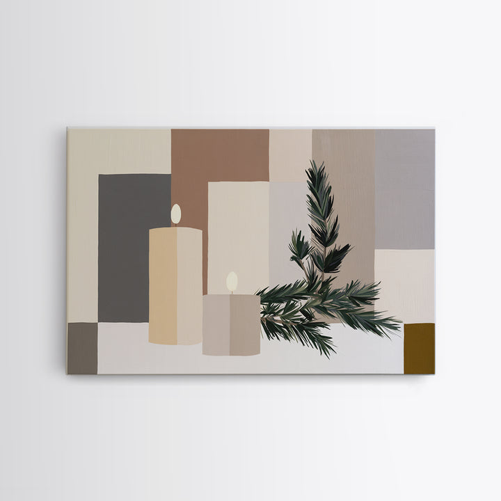 Hygge Candle and Pine Branch Still Life Canvas Print, Scandinavian Art, Luxury Decor, Living Room Decor, Oil Painting, Nordic, SCA-3x2-32