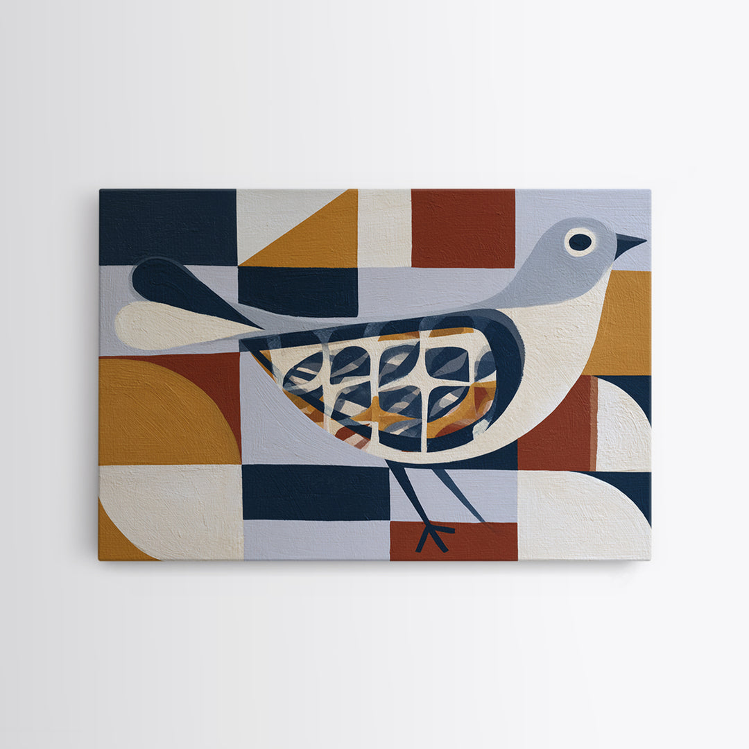 Nordic Folk Bird Framed Canvas Print, Scandinavian Art, Oil Painting, Living Room Decor, Fine Art, Nordic, Boho Wall Decor, SCA-3x2-39