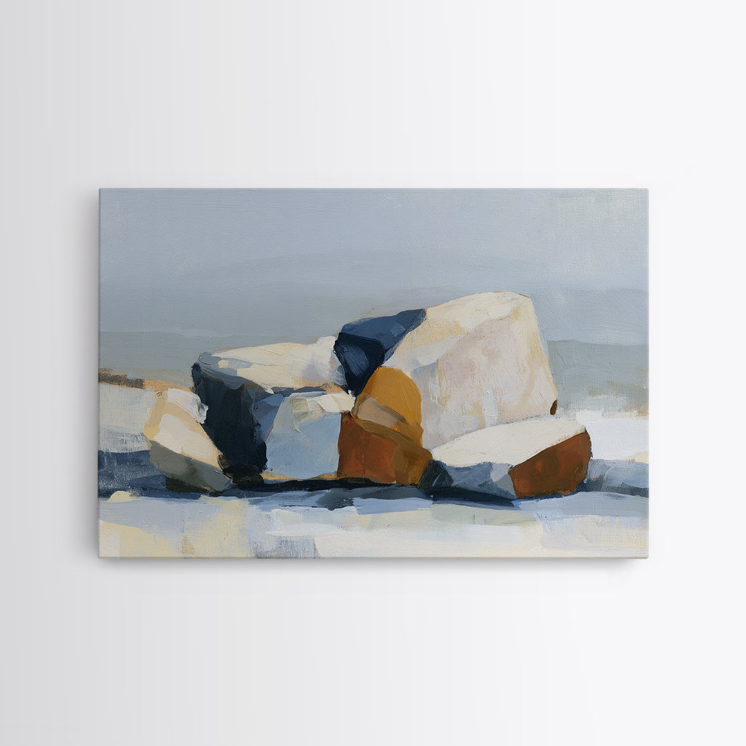 Quiet Coastal Rocks and Gray Sea Canvas Print, Scandinavian Art, Printable, Living Room Decor, Nordic, Abstract Wall Art, SCA-3x2-51