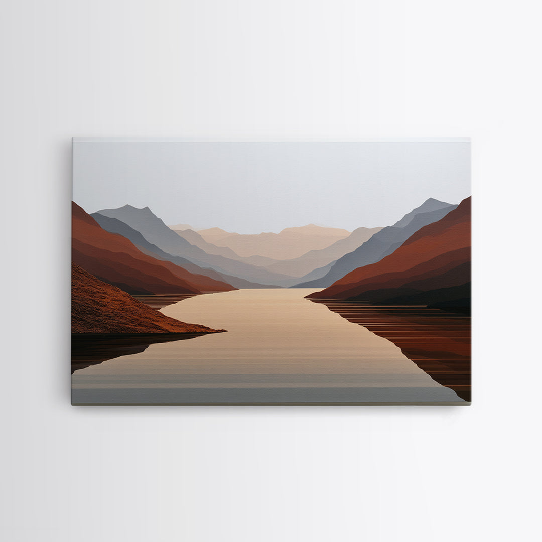 Minimal Fjord Landscape Canvas Print, Scandinavian Art, Floral Wall Art, Living Room Decor, Oil Painting, Nordic, SCA-3x2-54