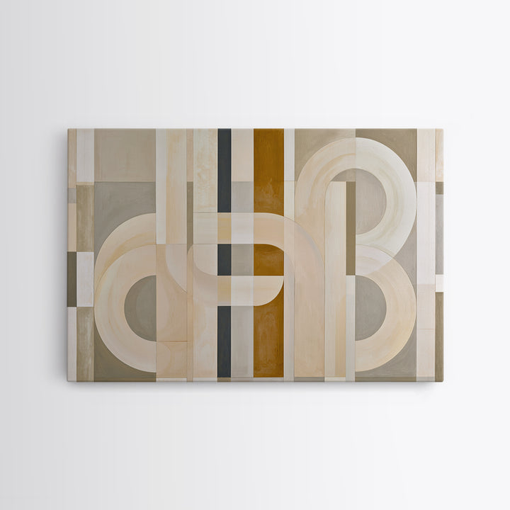 Soft Beige Geometric Abstraction Framed Canvas Print, Scandinavian Art, Living Room Wall Art, Living Room Decor, Abstract Art, SCA-3x2-55