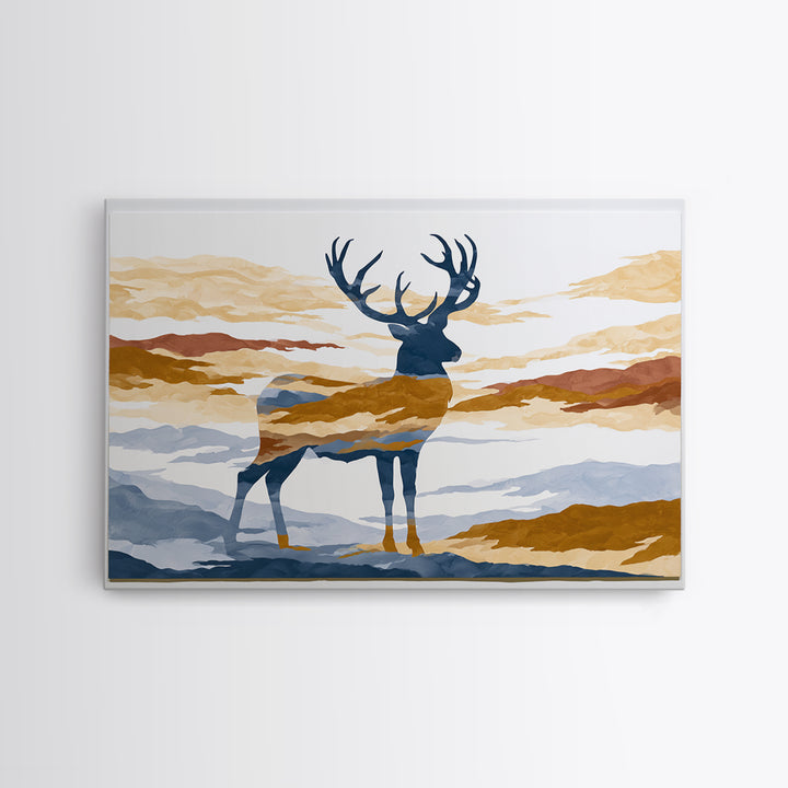 Reindeer Silhouette in Snowy Landscape Canvas Print, Scandinavian Art, Modern Art, Living Room Decor, Fine Art, Nordic, SCA-3x2-58