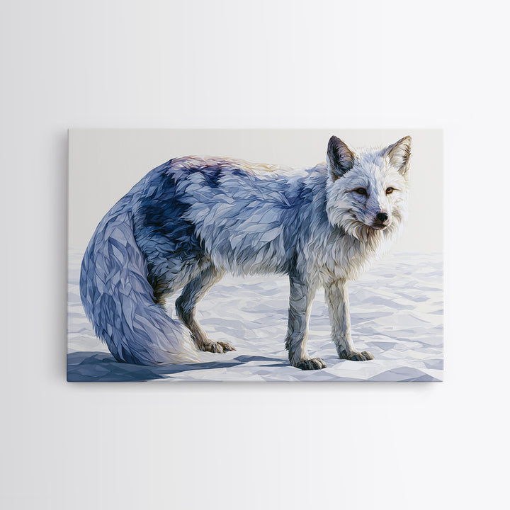 White Fox in Quiet Snow Framed Canvas Print, Scandinavian Art, Mid Century Modern, Living Room Decor, Abstract Art, Nordic, SCA-3x2-64