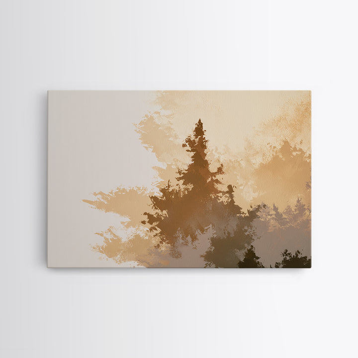 Minimal Sun over Pine Forest Framed Canvas Print, Scandinavian Art, Textured Painting, Living Room Decor, Fine Art, Nordic, SCA-3x2-69
