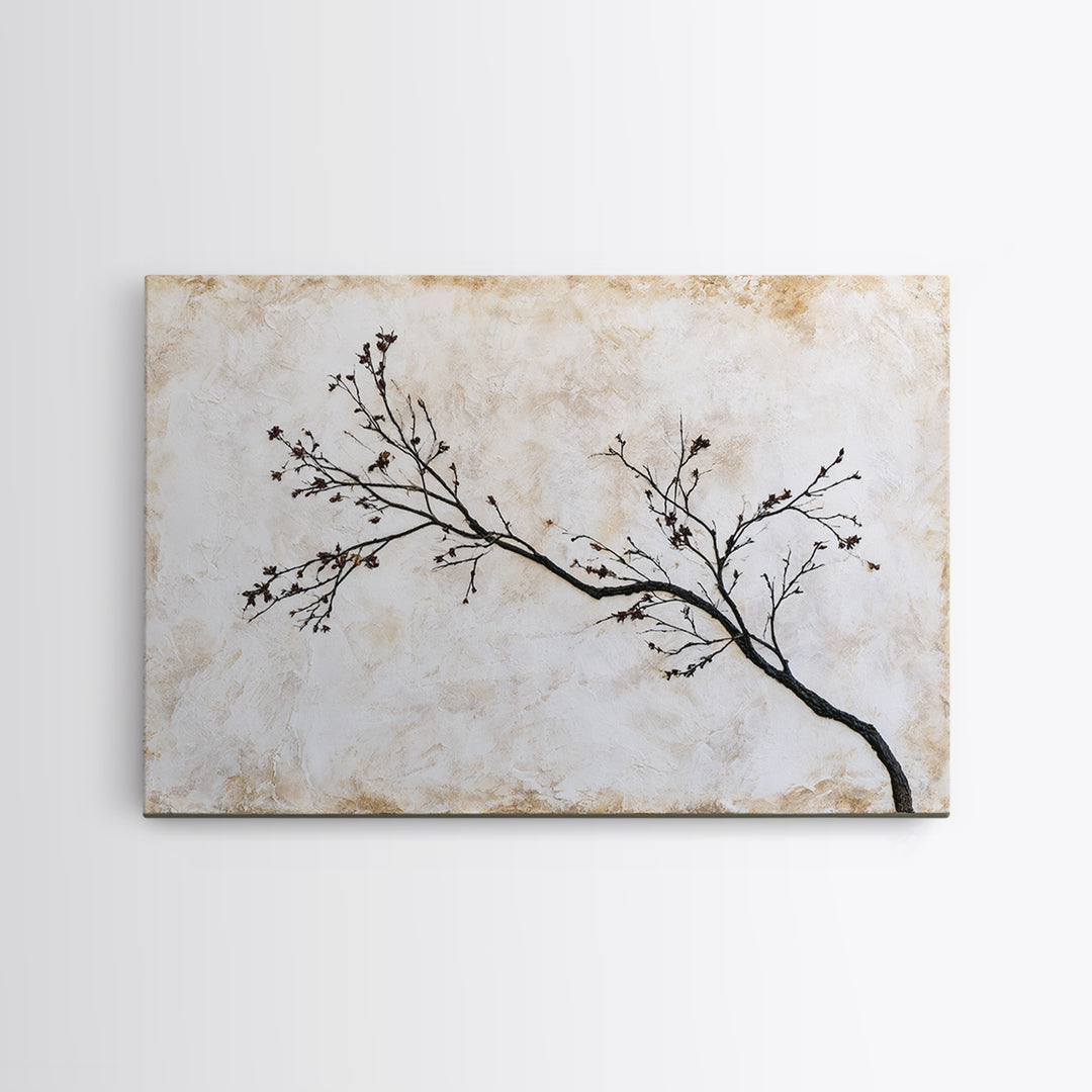 Single Black Branch on Warm White Background Canvas Print, Scandinavian Art, Original Painting, Living Room Decor, Nordic, SCA-3x2-72