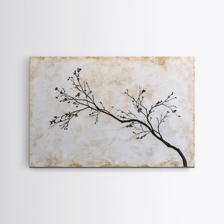 Single Black Branch on Warm White Background Canvas Print, Scandinavian Art, Original Painting, Living Room Decor, Nordic, SCA-3x2-72