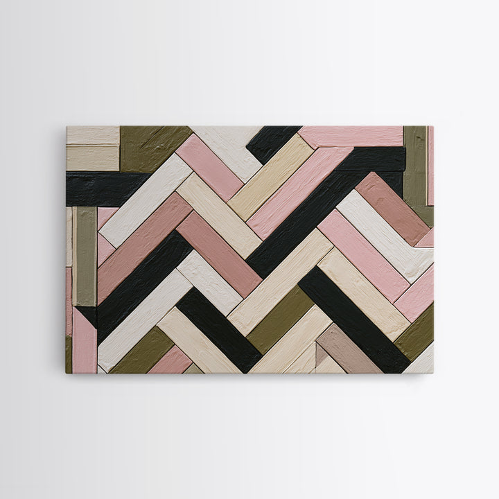 Herringbone Monochrome Pattern Framed Canvas Print, Scandinavian Art, Abstract Painting, Living Room Decor, Oil Painting, SCA-3x2-74
