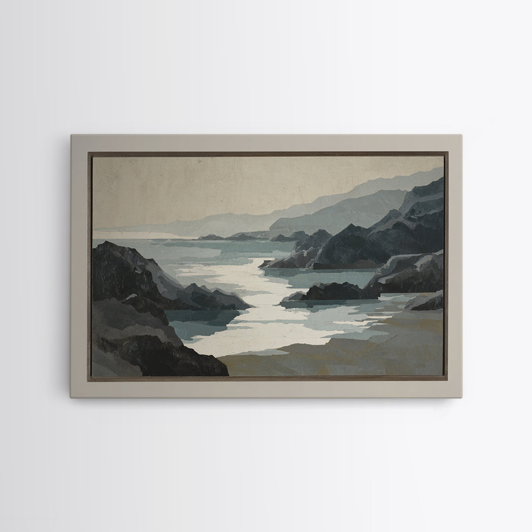 Minimal Fjord Landscape Framed Canvas Print, Scandinavian Art, Fine Art Print, Living Room Decor, Fine Art, Nordic, Printable, SCA-3x2-78