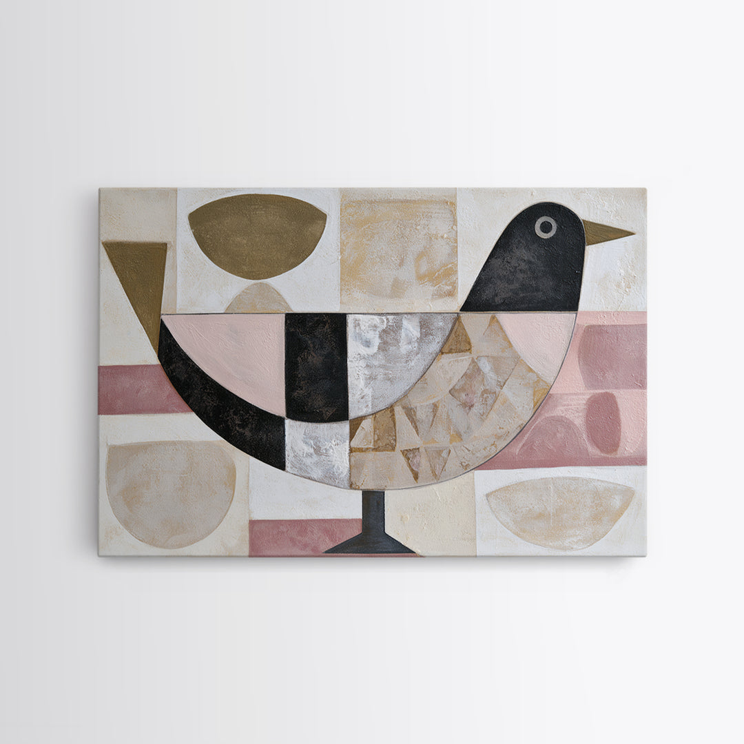 Nordic Folk Bird Framed Canvas Print, Scandinavian Art, Abstract Art, Living Room Decor, Fine Art, Nordic, Abstract Painting, SCA-3x2-87