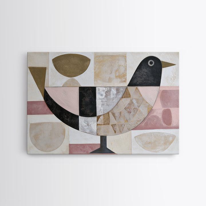 Nordic Folk Bird Framed Canvas Print, Scandinavian Art, Abstract Art, Living Room Decor, Fine Art, Nordic, Abstract Painting, SCA-3x2-87