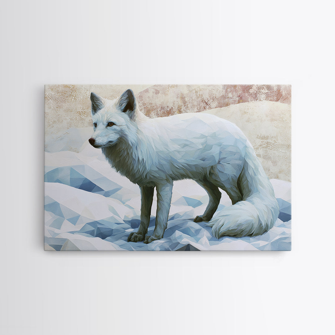 White Fox in Quiet Snow Canvas Print, Scandinavian Art, Wall Hanging, Living Room Decor, Fine Art, Nordic, Living Room Wall Art, SCA-3x2-88
