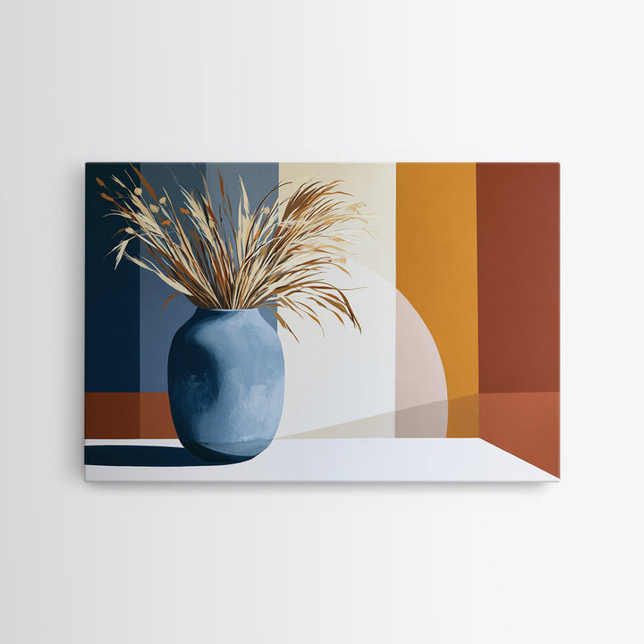 Ceramic Vase with Dried Grasses Canvas Print, Scandinavian Art, Living Room Decor, Oil Painting, Nordic, Wall Hanging, SCA-3x2-89