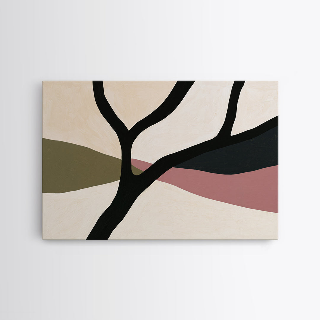 Single Black Branch on Warm White Background Canvas Print, Scandinavian Art, Canvas Art, Living Room Decor, Nordic, SCA-3x2-96