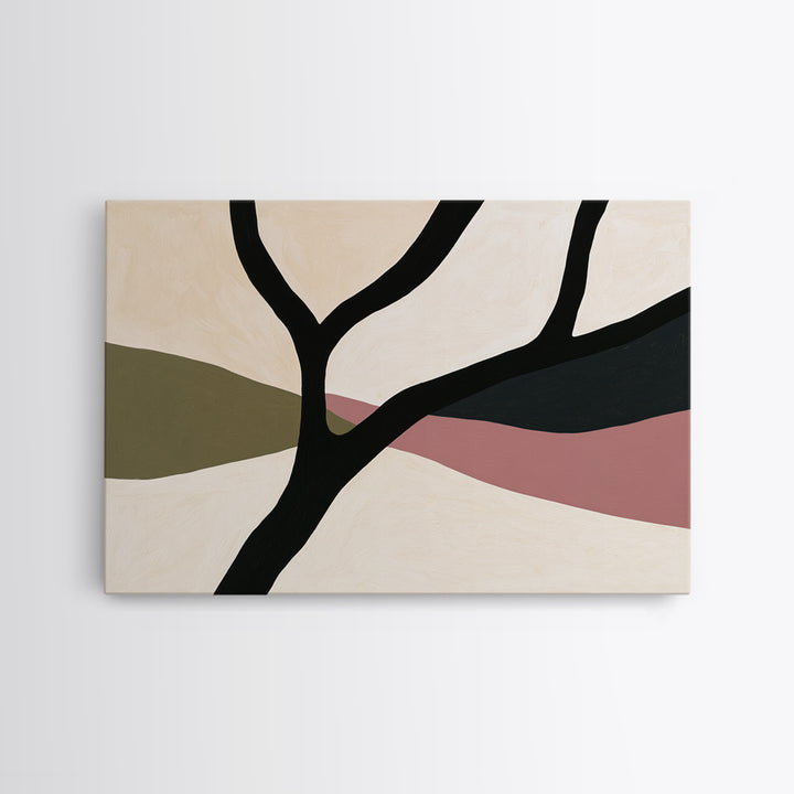 Single Black Branch on Warm White Background Canvas Print, Scandinavian Art, Canvas Art, Living Room Decor, Nordic, SCA-3x2-96