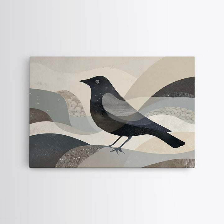 Quiet Coastal Rocks and Gray Sea Framed Canvas Print, Scandinavian Art, Boho Wall Decor, Living Room Decor, Fine Art, Nordic, SCA-3x2-99