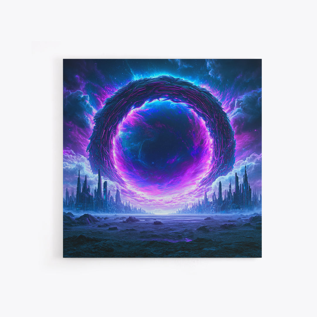 Wormhole Opening over Barren Landscape Canvas Print, Scifi Art, Gallery Decor, Living Room Decor, Fine Art, Orbit, Wall Art, SCI-1x1-17