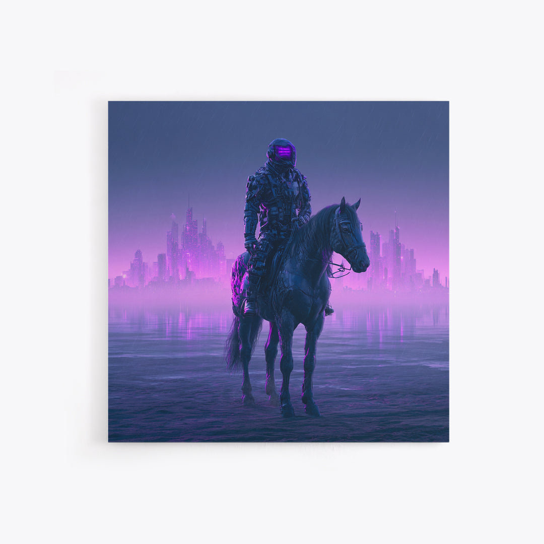 Space Explorer Horse Rider on Distant Planet Framed Canvas Print, Scifi Art, Neutral Decor, Living Room Decor, Fine Art, Orbit, SCI-1x1-21
