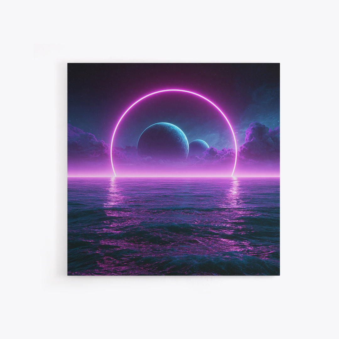 Alien Ocean with Two Moons Framed Canvas Print, Scifi Art, Boho Decor, Living Room Decor, Fine Art, Orbit, Wall Decor, SCI-1x1-37
