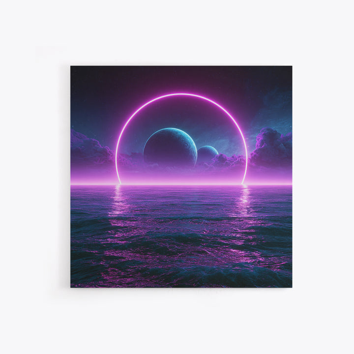 Alien Ocean with Two Moons Framed Canvas Print, Scifi Art, Boho Decor, Living Room Decor, Fine Art, Orbit, Wall Decor, SCI-1x1-37