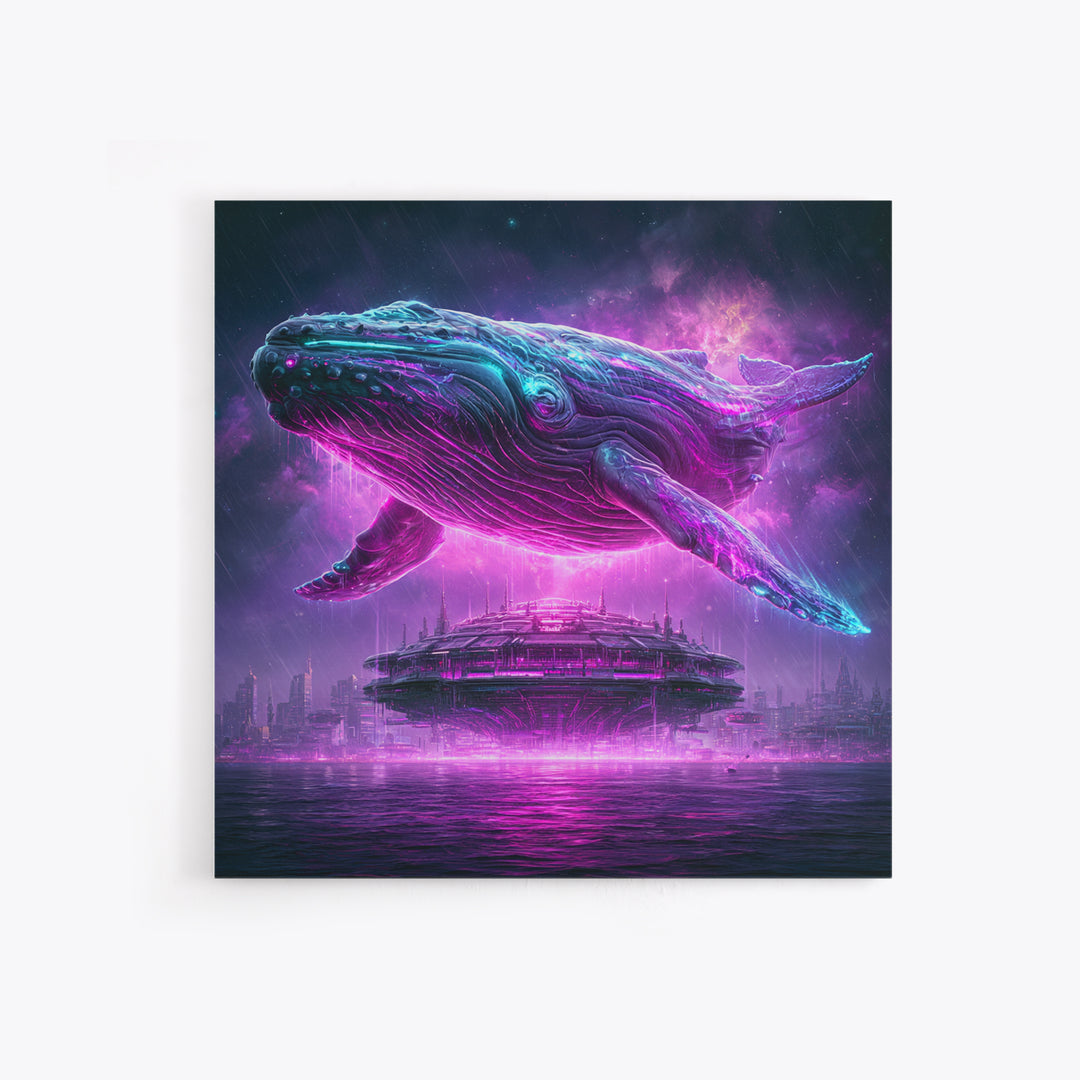Cosmic Whale Swimming Through Deep Space Framed Canvas Print, Scifi Art, Art Print, Living Room Decor, Fine Art, Orbit, SCI-1x1-40