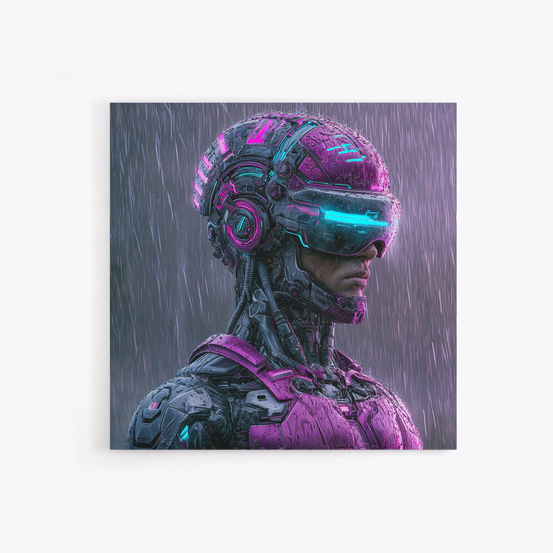 Cyborg Portrait with Reflective Visor Canvas Print, Scifi Art, Statement Artwork, Living Room Decor, Fine Art, Orbit, SCI-1x1-9