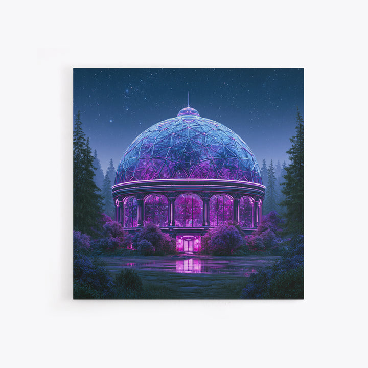 Futuristic Botanical Dome Framed Canvas Print, Scifi Art, Posters, Living Room Decor, Fine Art, Orbit, Pop Art, Mid Century Art, SCI-1x1-96