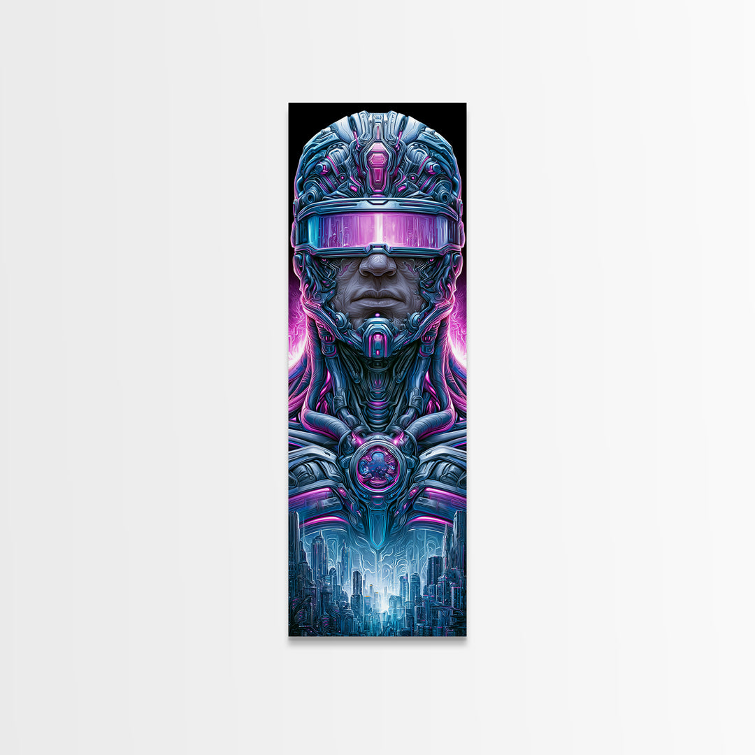 Cyborg Portrait with Reflective Visor Canvas Print, Scifi Art, Luxury Decor, Living Room Decor, Fine Art, Orbit, Digital Art, SCI-1x3-21