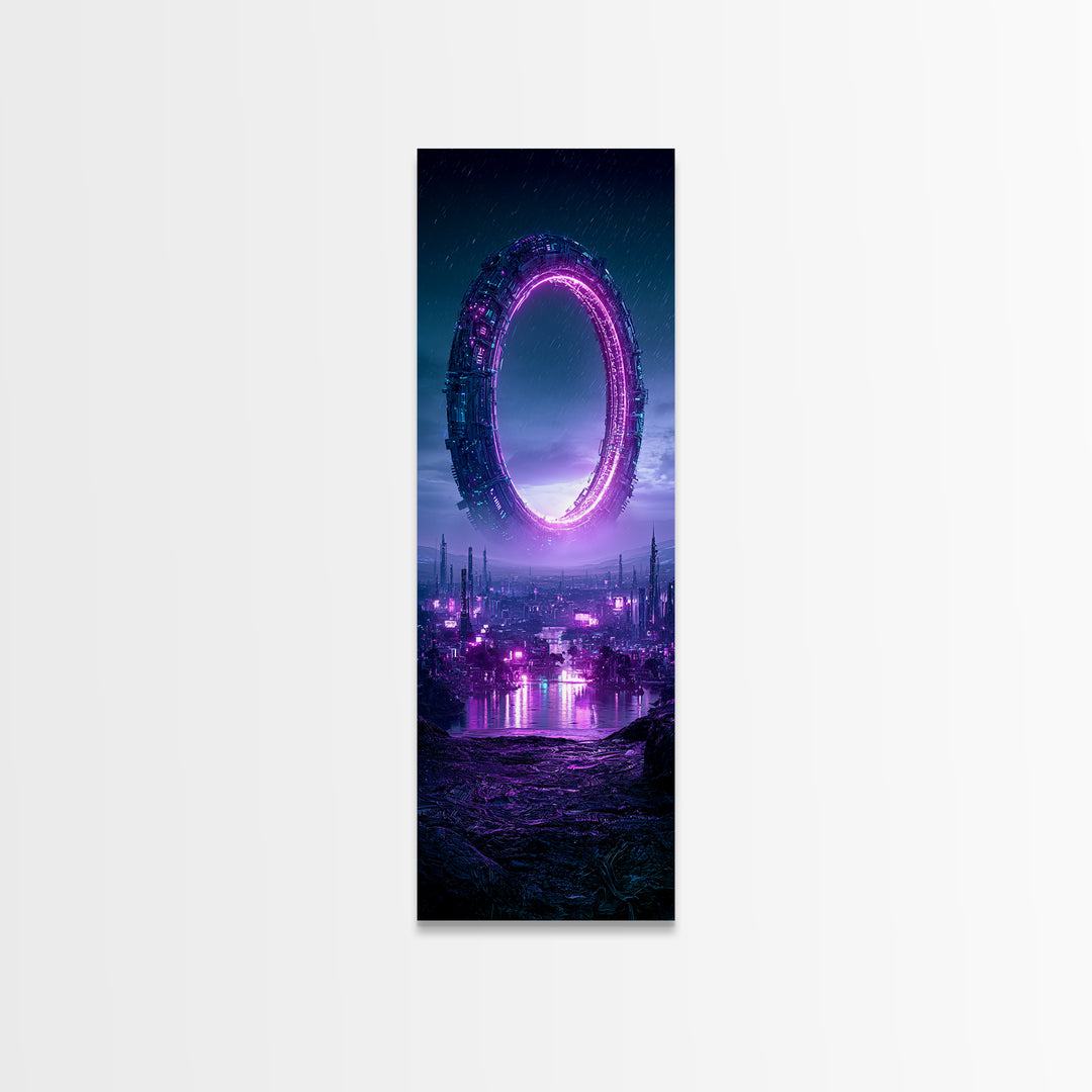 Giant Ring World Seen from a Valley Canvas Print, Scifi Art, Digital Art, Living Room Decor, Oil Painting, Orbit, SCI-1x3-44