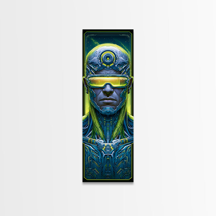 Cyborg Portrait with Reflective Visor Framed Canvas Print, Scifi Art, Wall Art, Living Room Decor, Oil Painting, Orbit, SCI-1x3-45