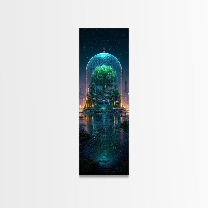 Futuristic Botanical Dome Canvas Print, Scifi Art, Ai Art, Living Room Decor, Fine Art, Orbit, Star Wars Art, Space Art, SCI-1x3-60