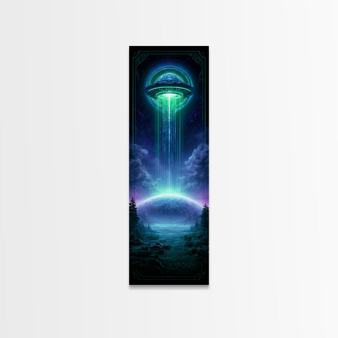 Distant Spaceship Above Alien Desert Planet Framed Canvas Print, Scifi Art, Art, Living Room Decor, Fine Art, Orbit, Modern Art, SCI-1x3-61