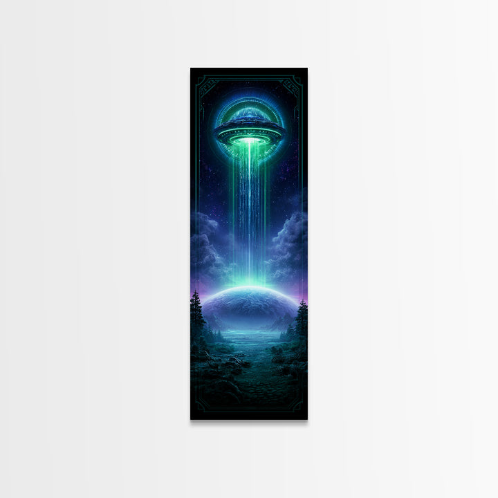Distant Spaceship Above Alien Desert Planet Framed Canvas Print, Scifi Art, Art, Living Room Decor, Fine Art, Orbit, Modern Art, SCI-1x3-61