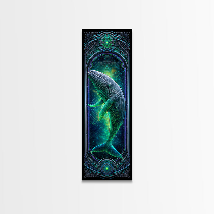 Cosmic Whale Swimming Through Deep Space Framed Canvas Print, Scifi Art, Collage Art, Living Room Decor, Oil Painting, Orbit, SCI-1x3-76