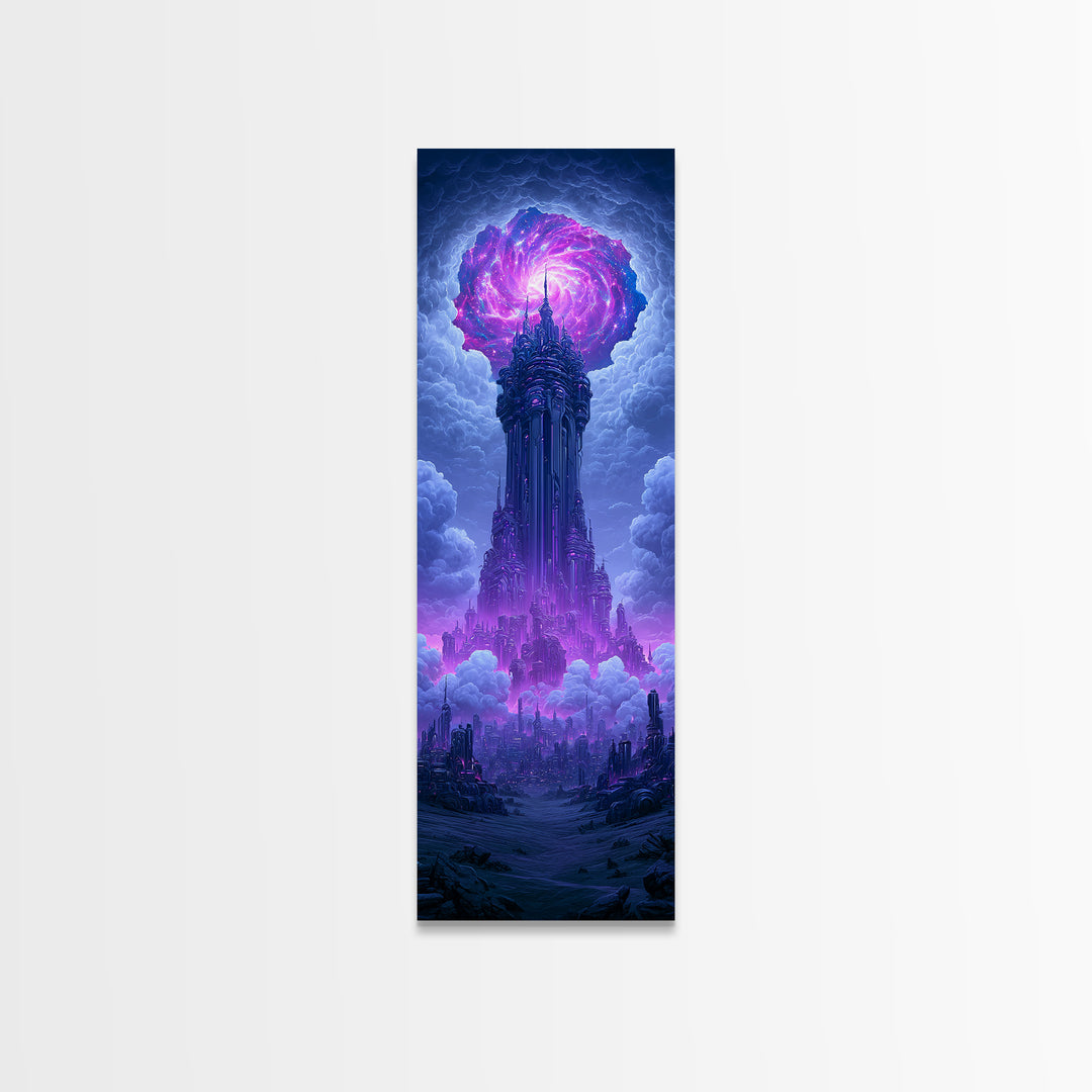 Wormhole Opening over Barren Landscape Canvas Print, Scifi Art, Poster, Living Room Decor, Fine Art, Orbit, Retro Wall Art, SCI-1x3-77