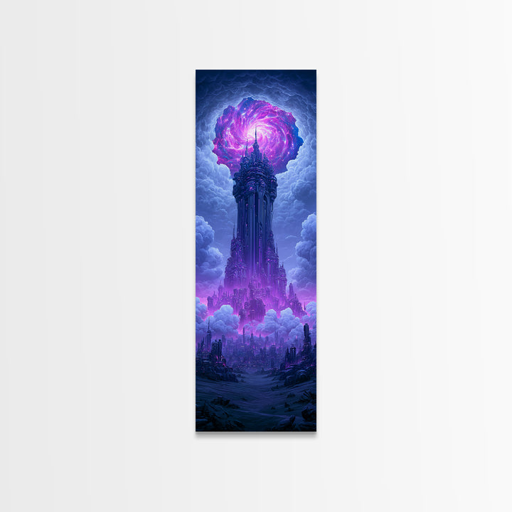 Wormhole Opening over Barren Landscape Canvas Print, Scifi Art, Poster, Living Room Decor, Fine Art, Orbit, Retro Wall Art, SCI-1x3-77