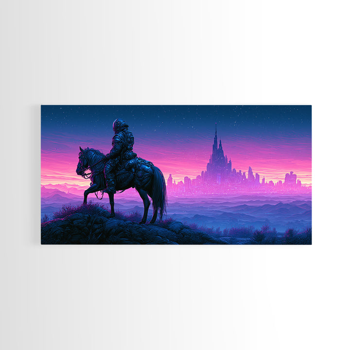 Space Explorer Horse Rider on Distant Planet Canvas Print, Scifi Art, Posters, Living Room Decor, Fine Art, Orbit, Pop Art, SCI-2x1-17