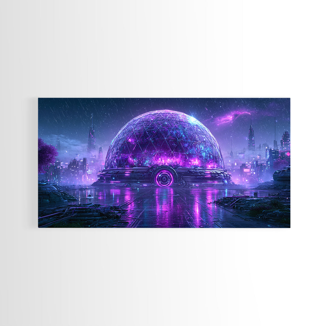 Futuristic Botanical Dome Framed Canvas Print, Scifi Art, Statement Artwork, Living Room Decor, Fine Art, Orbit, Wall Decor, SCI-2x1-20