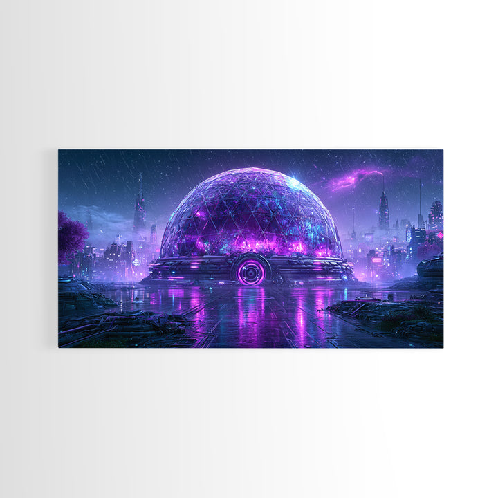 Futuristic Botanical Dome Framed Canvas Print, Scifi Art, Statement Artwork, Living Room Decor, Fine Art, Orbit, Wall Decor, SCI-2x1-20