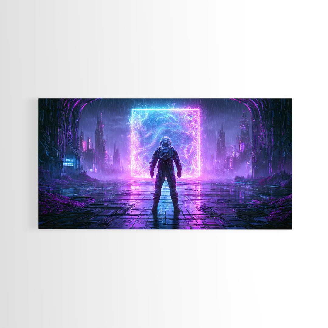 Astronaut Standing Before a Glowing Monolith Canvas Print, Scifi Art, Room Decor, Living Room Decor, Fine Art, Orbit, SCI-2x1-22