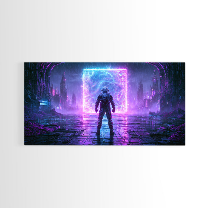 Astronaut Standing Before a Glowing Monolith Canvas Print, Scifi Art, Room Decor, Living Room Decor, Fine Art, Orbit, SCI-2x1-22