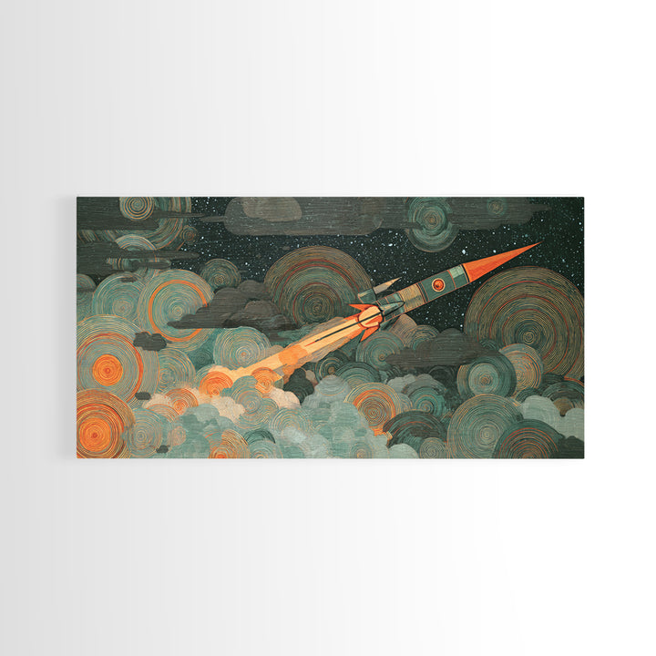 Crashed Satellite in a Desert Storm Canvas Print, Scifi Art, Decor, Living Room Decor, Fine Art, Orbit, Mid Century Art, SCI-2x1-39