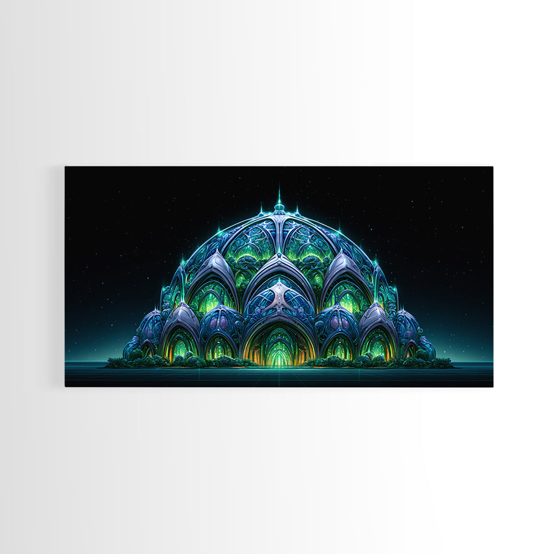 Futuristic Botanical Dome Canvas Print, Scifi Art, Textured Painting, Living Room Decor, Fine Art, Orbit, Canvas Wall Art, SCI-2x1-44