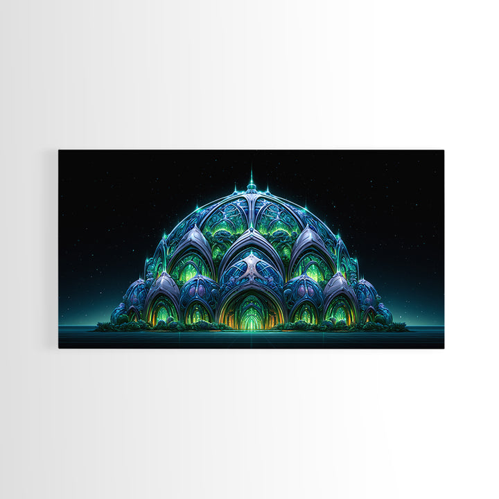 Futuristic Botanical Dome Canvas Print, Scifi Art, Textured Painting, Living Room Decor, Fine Art, Orbit, Canvas Wall Art, SCI-2x1-44