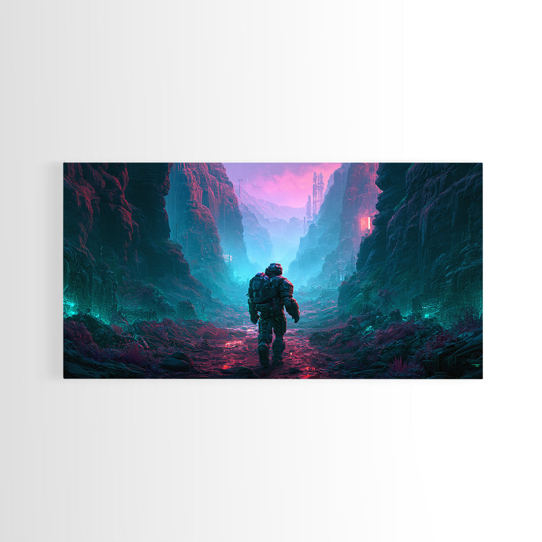 Robot Companion Crossing a Red Canyon Canvas Print, Scifi Art, Art, Living Room Decor, Orbit, Modern Art, Living Room Art, SCI-2x1-48