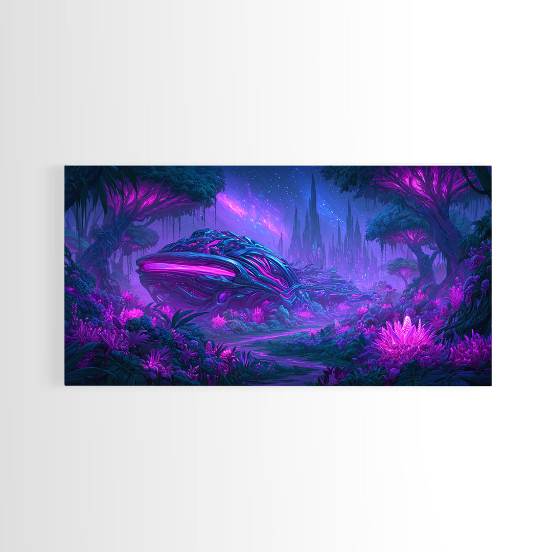 Alien Jungle with Bioluminescent Plants Canvas Print, Scifi Art, Canvas Print, Living Room Decor, Fine Art, Orbit, Weird Art, SCI-2x1-49